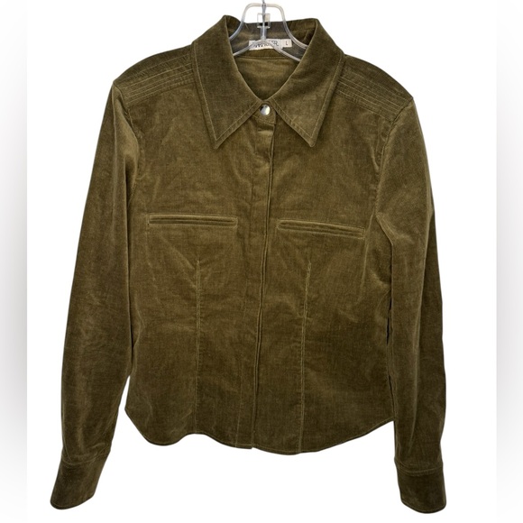 Maria Cher Dark Green Corduroy Button-Up Shirt - Large - Picture 1 of 7